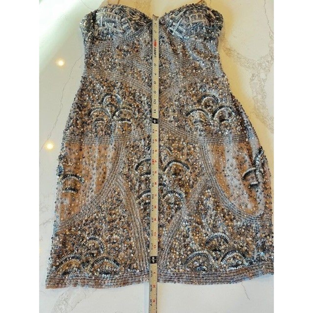 Aiden Mattox Silver Sequin Camisole Dress Size 6 Stone Lining Spaghetti Straps - Picture 6 of 16